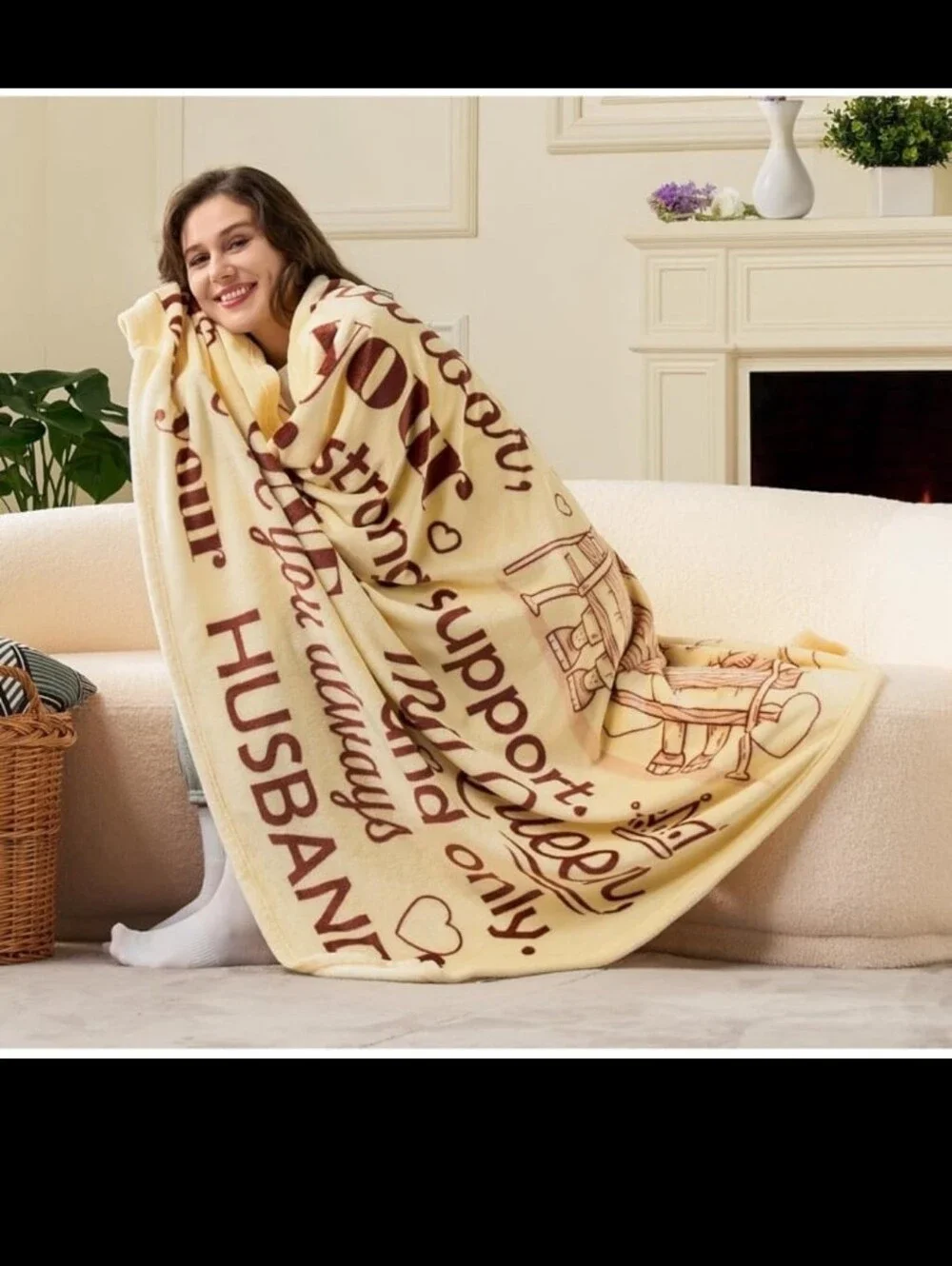 To My Wife Cozy Message Throw Blanket - Cream & Brown